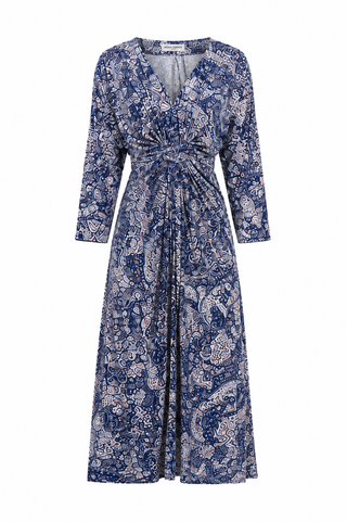 Leona Knotted Waist Midi Dress Navy/orange