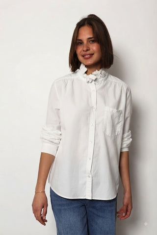 Charlie High Neck Blouse with Frill Detail White