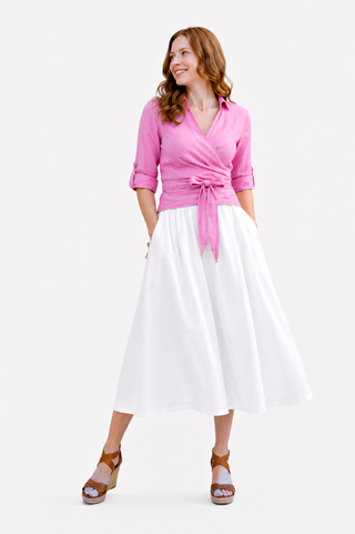 The Maggie Wrap Shirt Pink 100% Linen