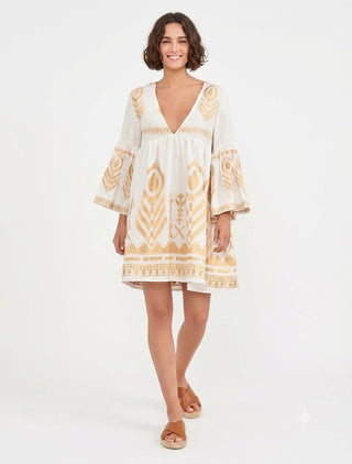 Fearther Bell Slv White/gold Short Dress