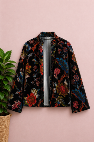 Velvet Print Jacket Black