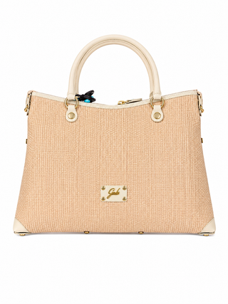 Thamara Lrg Gold Linen/leather Natural Shopper