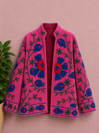 Velvet Fish Embroided Jacket Bright Pink