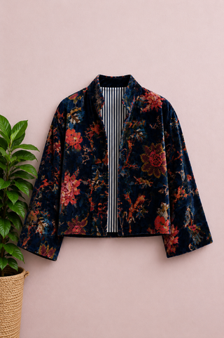 Velvet Print Jacket Navy