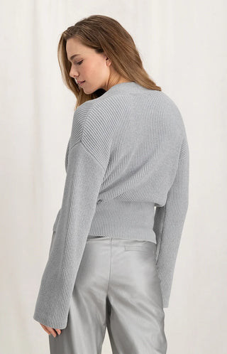 Cropped Wrap Sweater Wide Sleeves