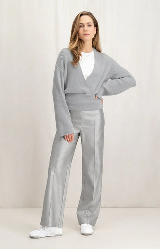 Cropped Wrap Sweater Wide Sleeves