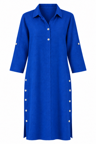 Lora Long  Peacock Linen Tunic Shirt Dress