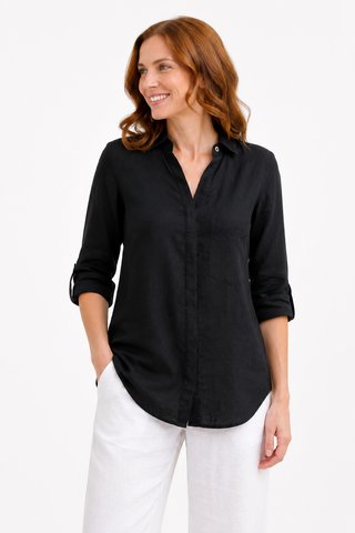 The Kelly  Shirt Black 100% Linen