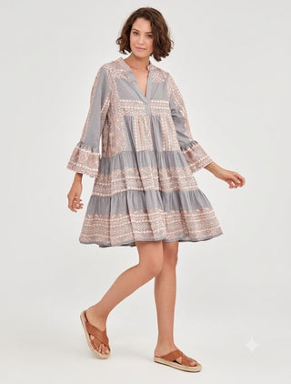Classic Short Lgrey/Pink Triangle Ruffles Dress