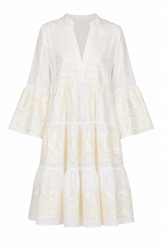 Classic Short White/champ Triangle Ruffles Dress