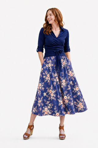 The Maggie Wrap Shirt Navy 100% Linen