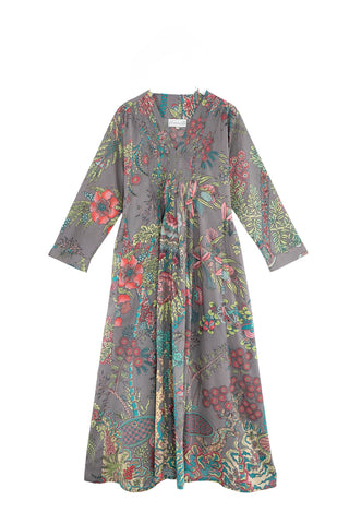 Boho Gardens Grey Pinch Pleat Dress
