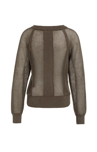 Mesh Washed Brown Raglan Sweater