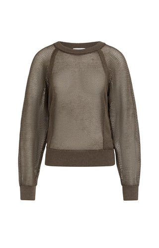 Mesh Washed Brown Raglan Sweater
