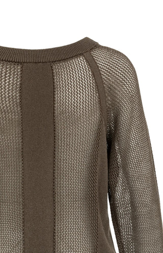 Mesh Washed Brown Raglan Sweater