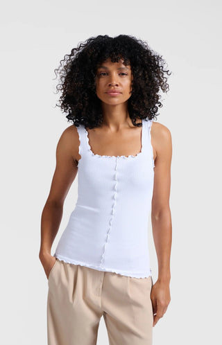 Singlet Pure White w Frill Seams
