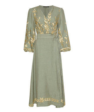 Maxi Sage/gold Wrap Dress