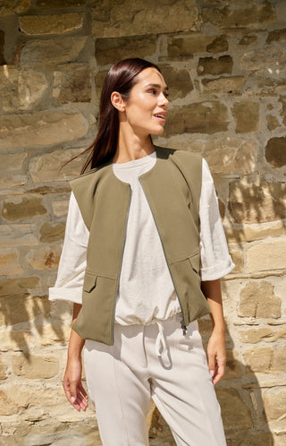 Sleeveless Army Woven Balloon Jacket