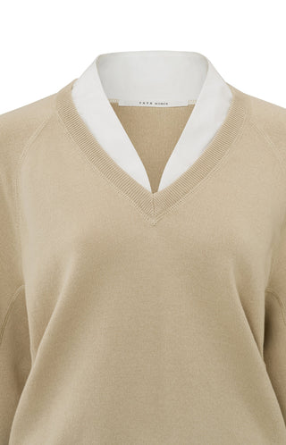 Yaya V-Neck W. Woven Detail Sweater L/S