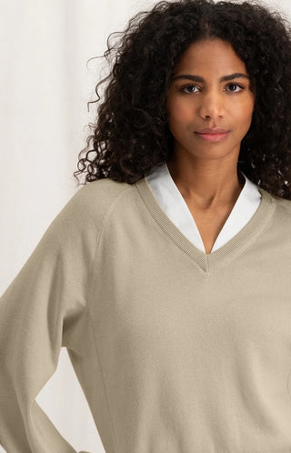 Yaya V-Neck W. Woven Detail Sweater L/S