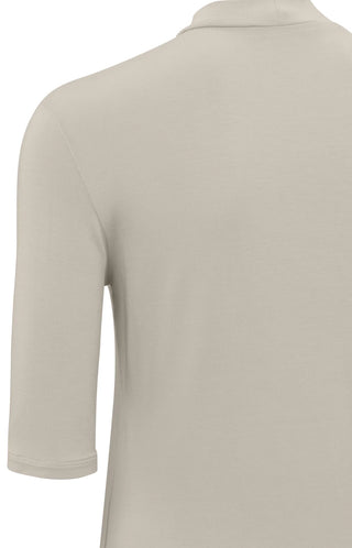 Soft High Neck T-shirt w Half Slv Silver-Beige