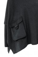 Oyster Blk Wool Mix Poncho w Ribbed Slv