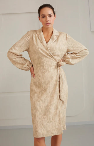 YAYA Summer Sand Dassin Wrap Dress w Bell Slvs