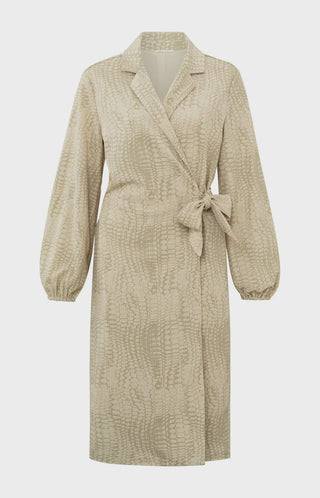 YAYA Summer Sand Dassin Wrap Dress w Bell Slvs