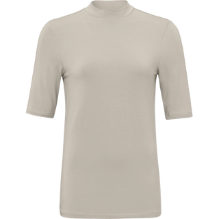 Soft High Neck T-shirt w Half Slv Silver-Beige
